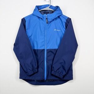 Eddie Bauer Kids Colorblock Hooded Rain Jacket Blue Navy Size S‎ 7/8 Waterproof